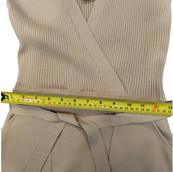 Ever New Lara Knit Dress In Latte Size 6 Collar Midi Belted V-neck Silky - Picture 10 of 14